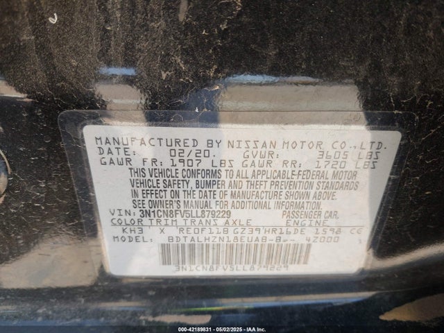 Nissan Versa Sr Xtronic Cvt 2020 3N1CN8FV5LL879229 Image 9
