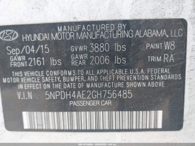 5NPDH4AE2GH756485 Hyundai ELANTRA SE
