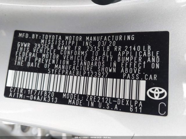 5YFEPRAE8LP123927 Toyota COROLLA LE