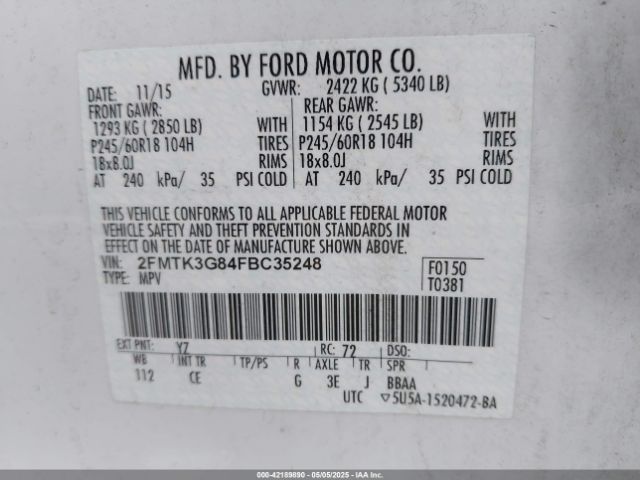 2FMTK3G84FBC35248 Ford 2015