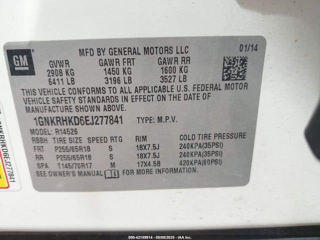 1GNKRHKD6EJ277841 Chevrolet Traverse 2lt