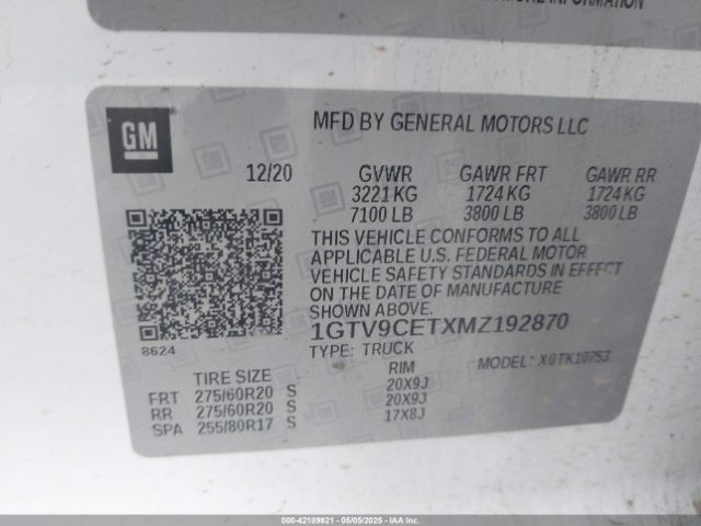 1GTV9CETXMZ192870 GMC Sierra 1500 4wd  Standard Box Elevation