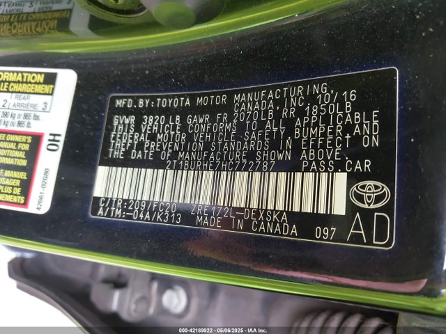 Toyota COROLLA SE 2017 2T1BURHE7HC772787 Image 9