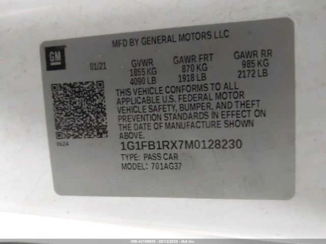 1G1FB1RX7M0128230 Chevrolet Camaro Rwd  1lt