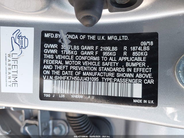 SHHFK7H50JU431095 Honda CIVIC EX
