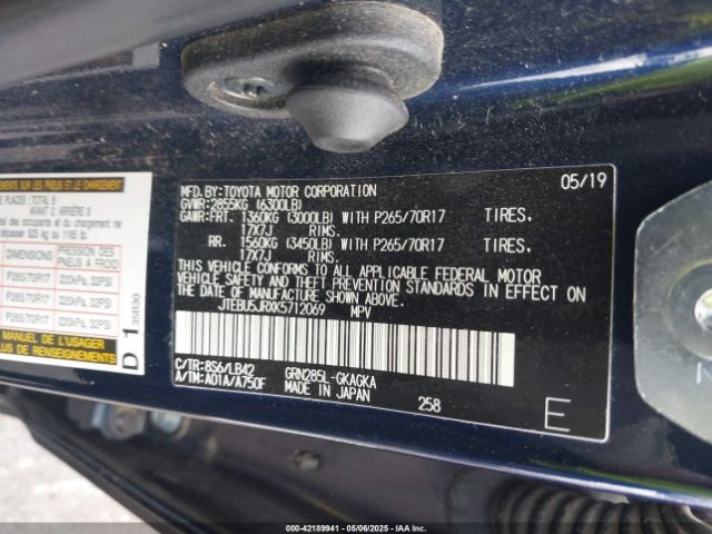 JTEBU5JRXK5712069 Toyota 4runner Sr5 Premium