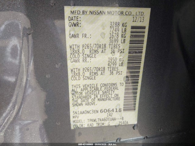 5N1AA0NC3EN606418 Nissan Armada Platinum/sl/sv