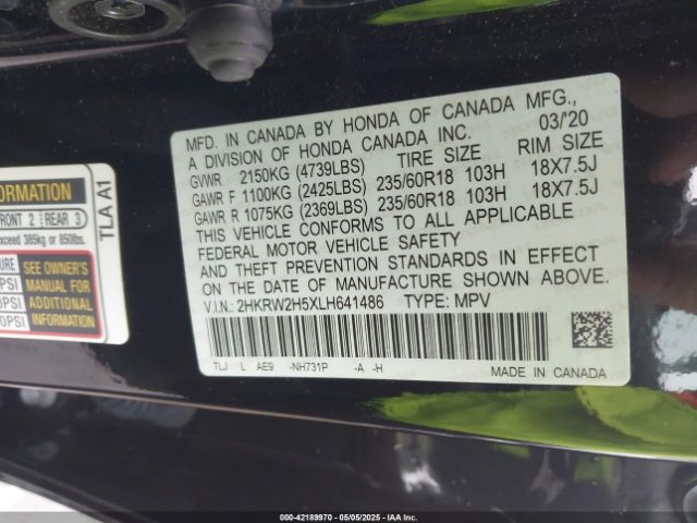 2HKRW2H5XLH641486 Honda Cr-v Awd Ex
