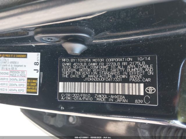 JTDKN3DU0F0417331 Toyota Prius Two