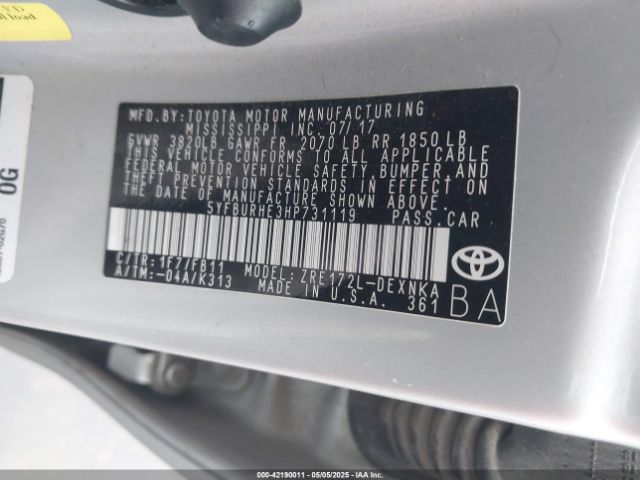 5YFBURHE3HP731119 Toyota COROLLA LE