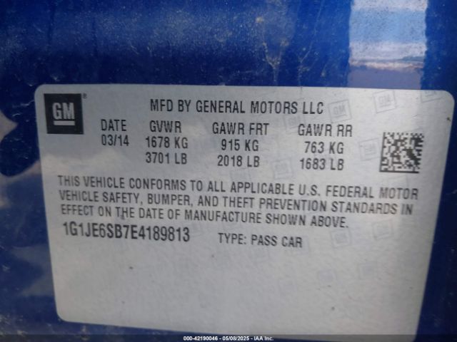 1G1JE6SB7E4189813 Chevrolet Sonic Ltz Auto