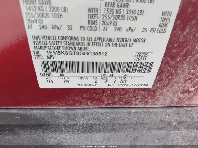 1FM5K8GT8GGC30512 Ford EXPLORER SPORT