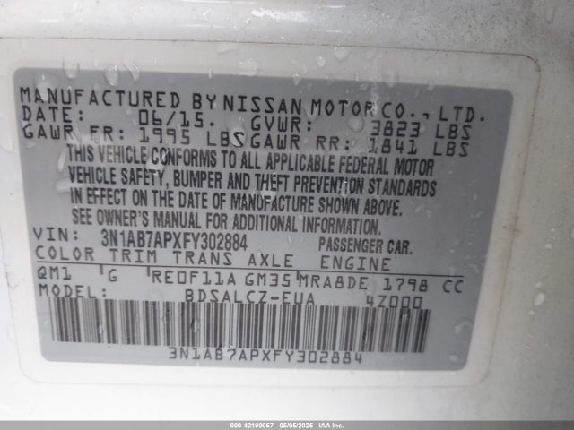 3N1AB7APXFY302884 Nissan SENTRA S