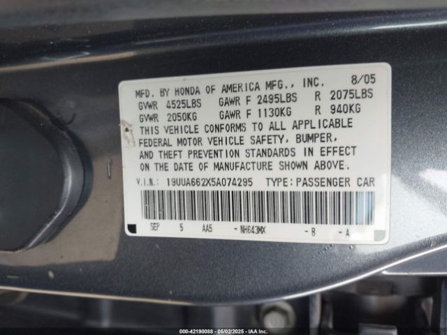 2005 ACURA TL 19UUA662X5A074295 Photo 8