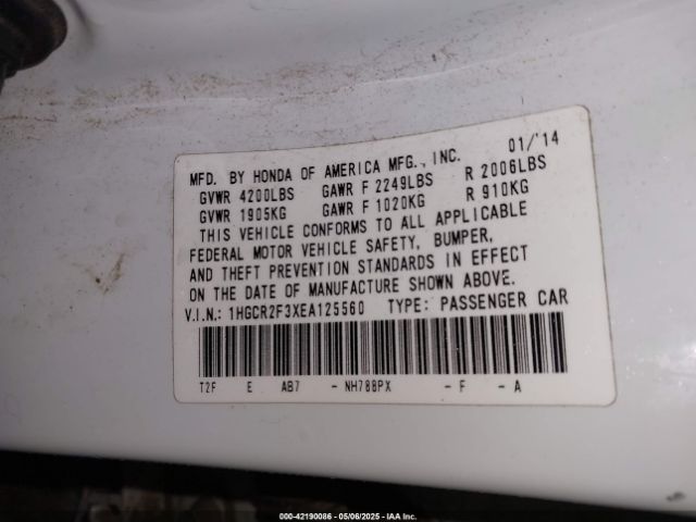 1HGCR2F3XEA125560 Honda ACCORD LX