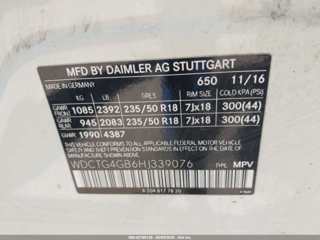 WDCTG4GB6HJ339076 Mercedes-Benz Gla 250 4matic