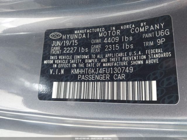 KMHHT6KJ4FU130749 Hyundai Genesis 3.8 Base