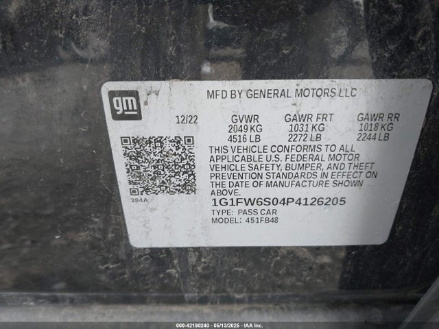 1G1FW6S04P4126205 Chevrolet Bolt Ev Fwd 1lt