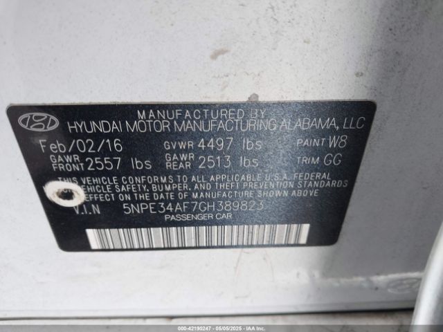 5NPE34AF7GH389823 Hyundai Sonata Sport