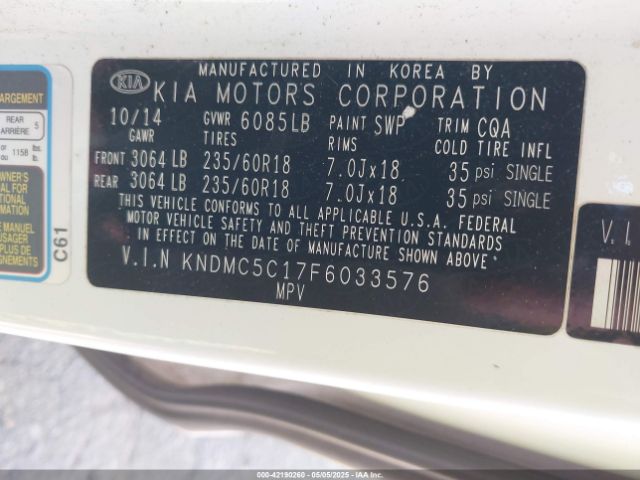 KNDMC5C17F6033576 KIA dohc gdi lambda ii