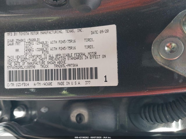 5TFAX5GN5LX188590 Toyota 2tr-fe