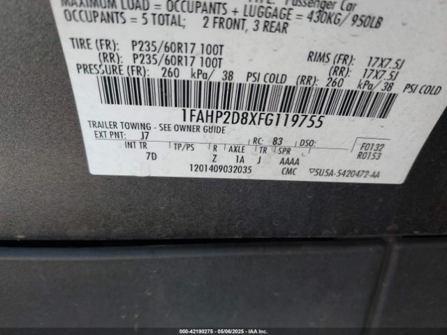 1FAHP2D8XFG119755 Ford TAURUS SE