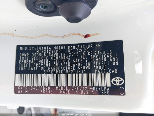 Toyota COROLLA LE 2021 5YFEPMAE1MP201811 Image 9
