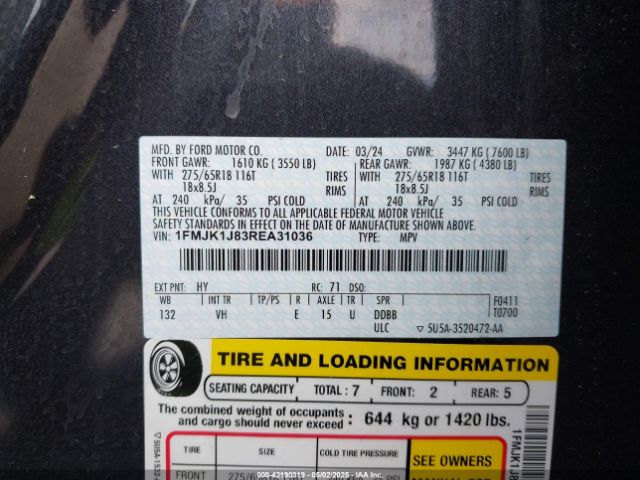 1FMJK1J83REA31036 Ford Expedition Xlt Max
