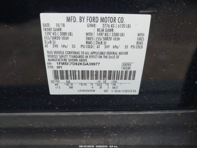 1FM5K7D82KGA39977 Ford 3.5l ti-vct