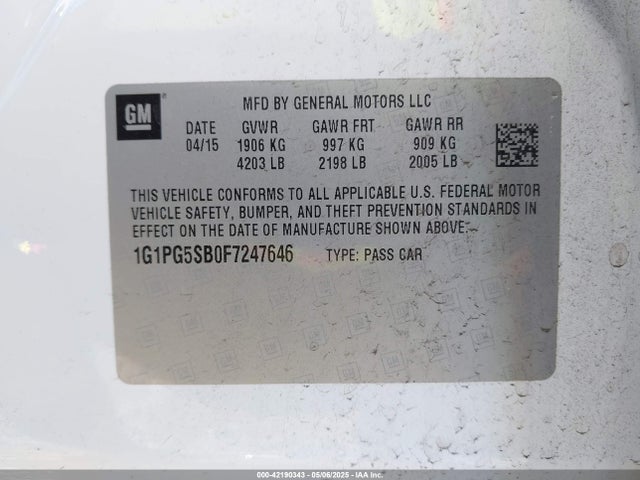 1G1PG5SB0F7247646 Chevrolet CRUZE LTZ