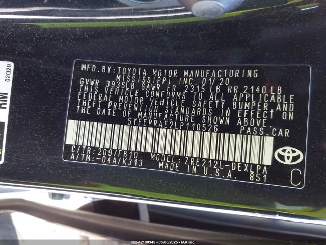 5YFEPRAE2LP110526 Toyota COROLLA LE