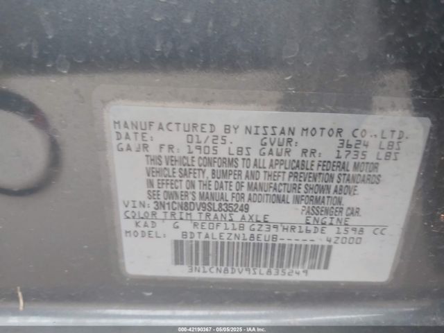 3N1CN8DV9SL835249 Nissan Versa 1.6 S