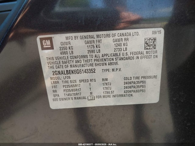 2GNALBEK6G6143352 Chevrolet EQUINOX LS
