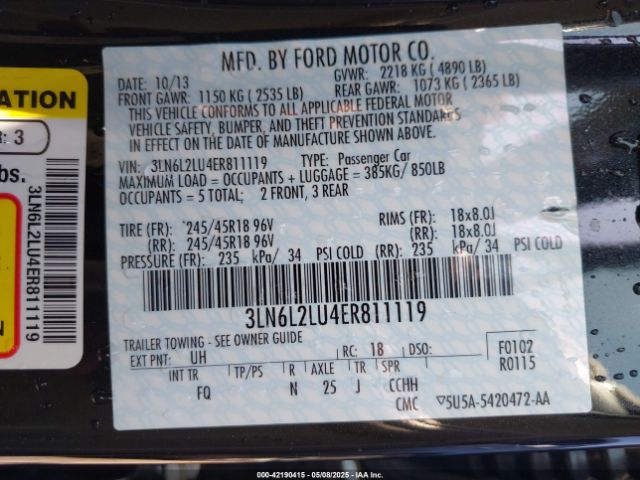 3LN6L2LU4ER811119 Lincoln MKZ HYBRID