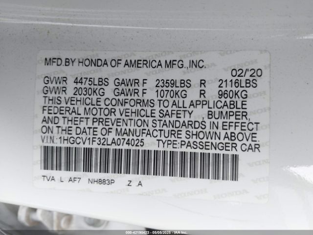 1HGCV1F32LA074025 Honda Accord Sport