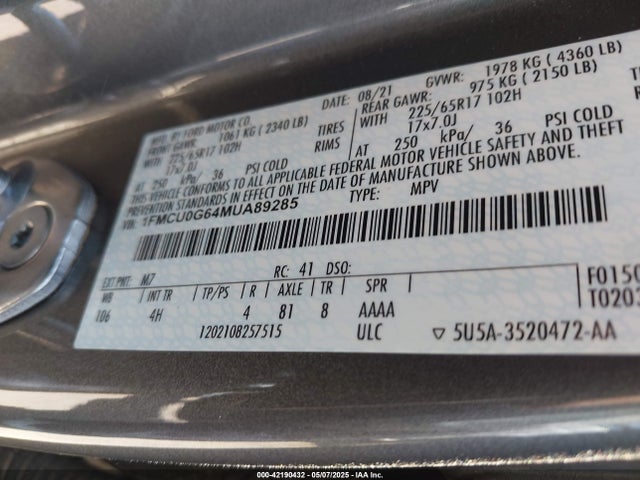 1FMCU0G64MUA89285 Ford ESCAPE SE