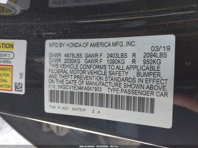 1HGCV1E34KA067903 Honda l15be