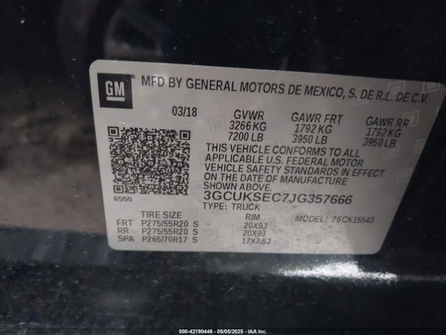 3GCUKSEC7JG357666 Chevrolet Silverado 1500 1lz