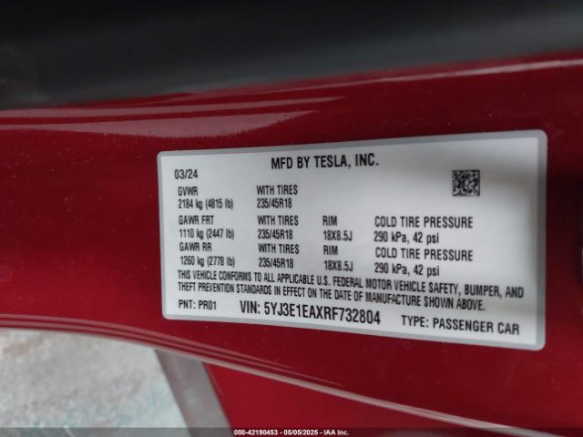 2024 TESLA MODEL 3 5YJ3E1EAXRF732804 Photo 8
