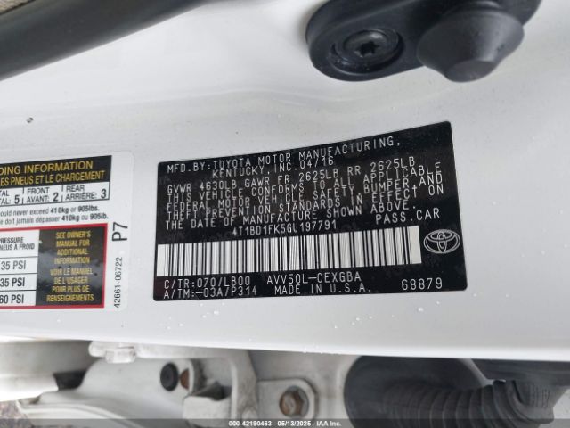 4T1BD1FK5GU197791 Toyota Camry Hybrid Xle