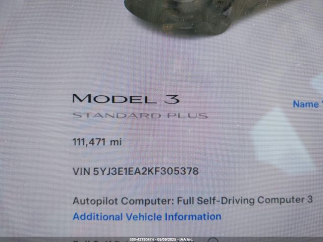 5YJ3E1EA2KF305378 Tesla Model 3 Long Range/mid Range/standard Range/standard Range Plus