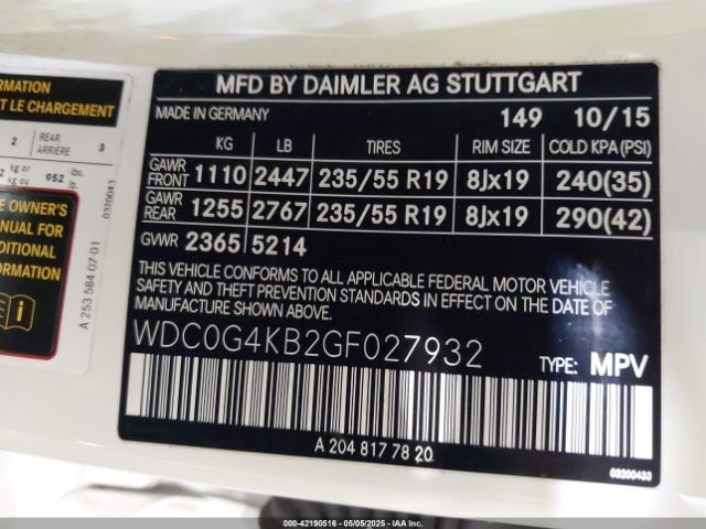 WDC0G4KB2GF027932 Mercedes-Benz Glc 300 4matic