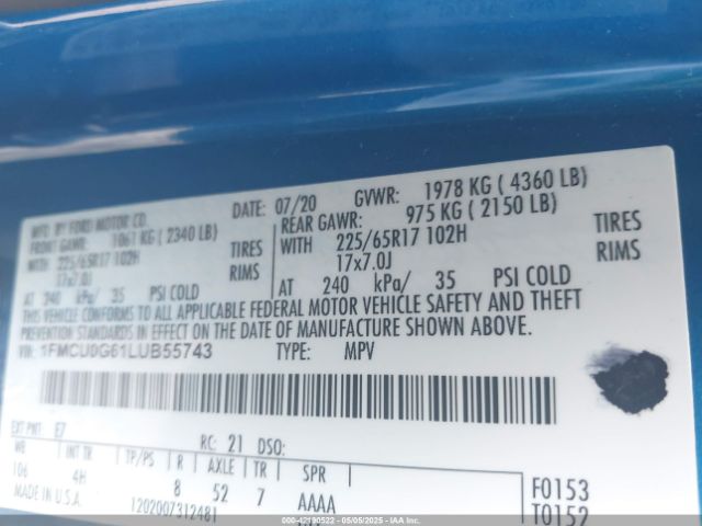 2020 FORD ESCAPE 1FMCU0G61LUB55743 Photo 8