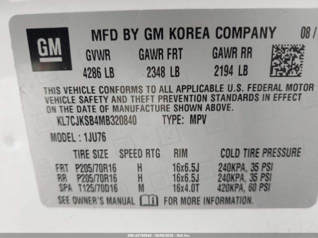 2021 CHEVROLET TRAX KL7CJKSB4MB320840 Photo 8