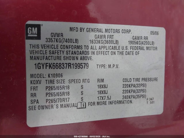 2007 CADILLAC ESCALADE ESV 1GYFK66837R199579 Photo 8