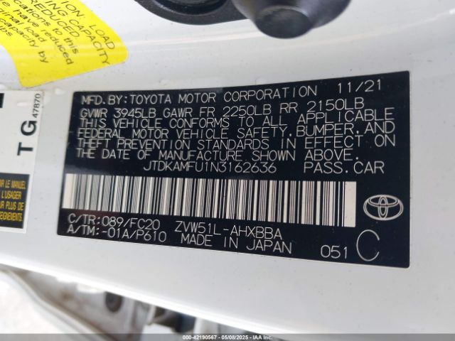 JTDKAMFU1N3162636 Toyota Prius L