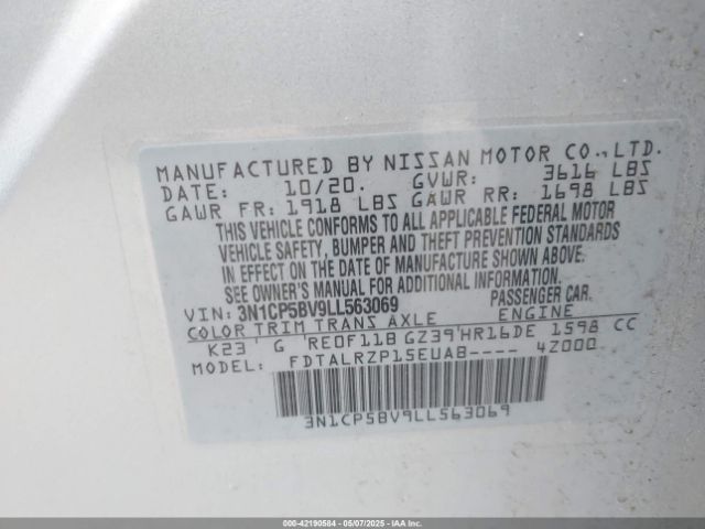 3N1CP5BV9LL563069 Nissan Kicks S Xtronic Cvt