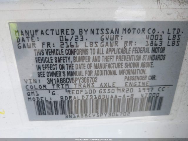 3N1AB8CV5PY306702 Nissan Sentra Sv Xtronic Cvt