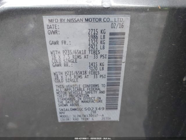 5N1AL0MM1GC502349 Infiniti QX60