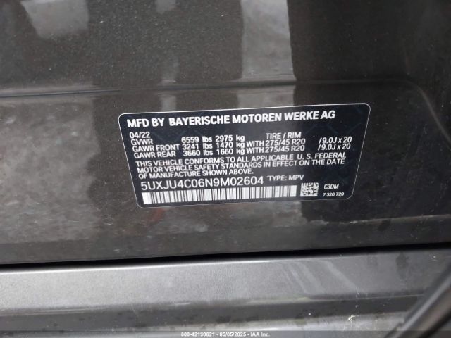5UXJU4C06N9M02604 BMW 2022